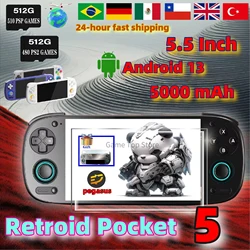 Retroid Pocket 5 Retro Handheld Game Console Video Game Consoles RP5 SD865 8+128G Android13 5.5 Inch OLED HD Screen 512G PSP PS2