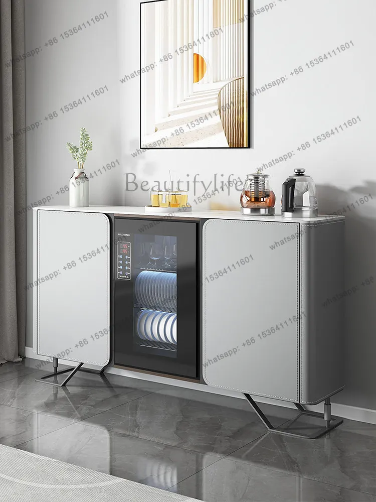 

Solid wood saddle leather tea bar machine Modern light luxury living room Home dining side cupboard Integrated storage cabinet