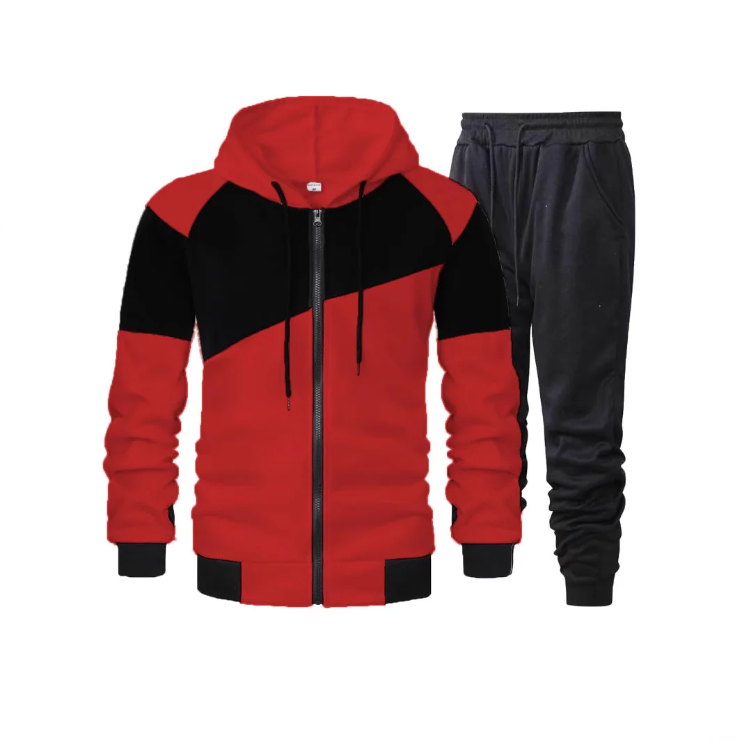 Mens 2 Piece Sports Contrast Hooded Zipper Jacket And Drawstring Pants Tracksuit Activewear Gym Training Suit tracksuits for man