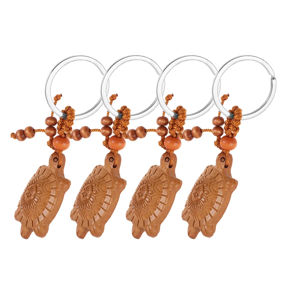 

4 Pcs Wooden Keychain Double Sided Carved Mini Turtle Chain Animal Keychains Decorative Hanging nament Gifts Ideas
