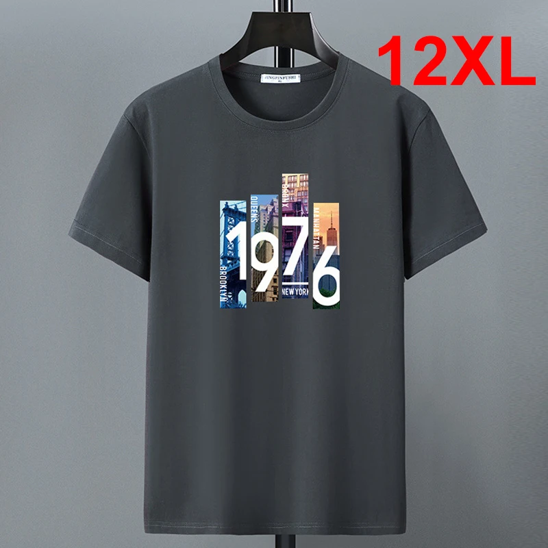 Men's Red T-shirt 2022 Summer Tshirt Cotton T Shirt 10XL 12XL Big Size Short Sleeve Tops Tees Male Letter Print Shirt Green Grey