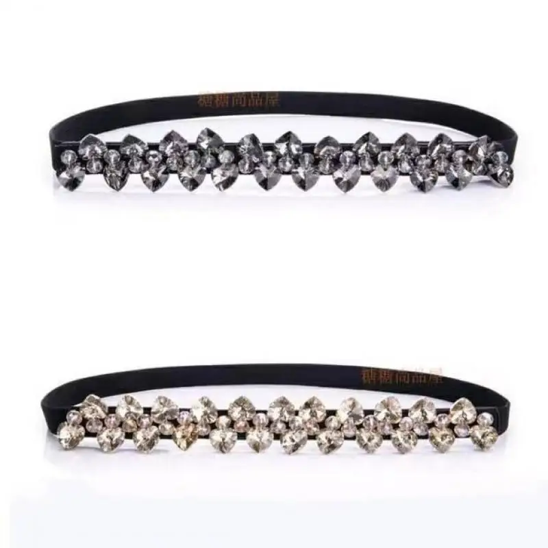 Suitable 60- 80cm Women Belt Tiny Rhinestones Elastic Crystal Waist Cincher Dresses Versatile Style Skirt Stretch Seal Matching