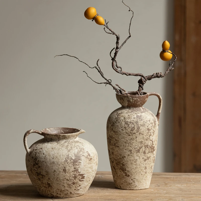 Vintage Ceramic Single-Ear Vase Neo-Chinese Home Decor Wabi-Sabi Enthusiasts And Interior Designers' Choice Gift Desktop Decor