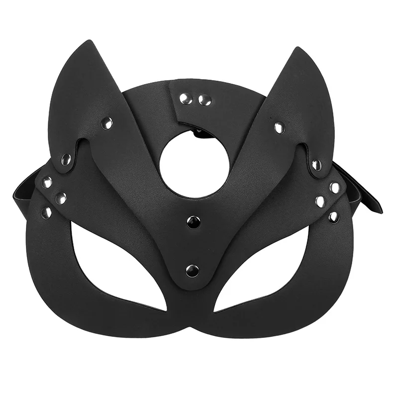 Women Sexy Leather Mask Half Face Fancy Masks Sex Toy Halloween Cat Mask Party Game Cosplay Masks With Collar Erotic Accessories