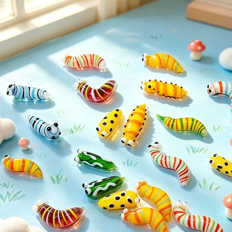 2pcs 20-30mm Handmade Lampwork Glass Caterpillar Beads Decorative Desktop Ornaments Animal Sculptures Home Landscape Accessories