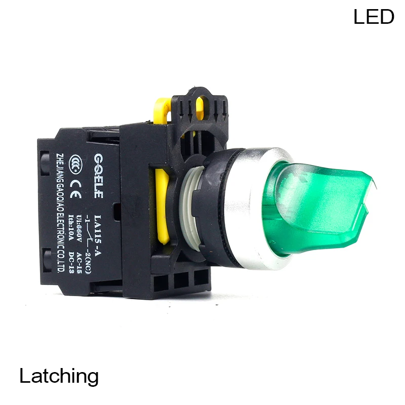 

5 PCS Push button switch Selector switch Short handle 3-Position LED Latching IP65 1NO 1NC 1NO+1NC 2NO 2NC LA115-A2-11XD-R31