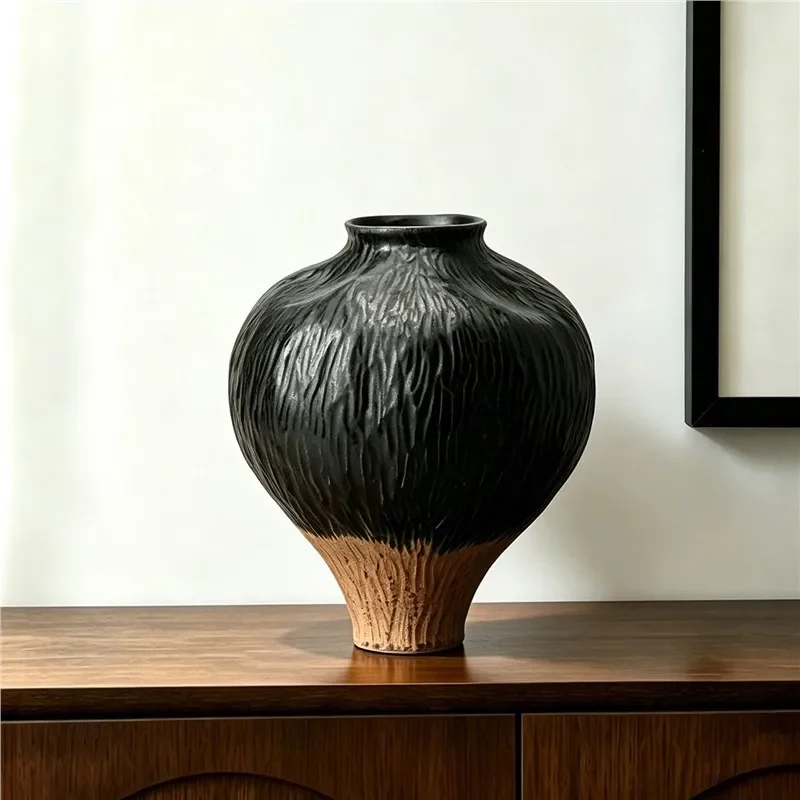 Large Ceramic Vase Wabi Sabi Style Retro Pottery Flower Arrangement Home Decor Zen Dried Flowers Living Room Entrance