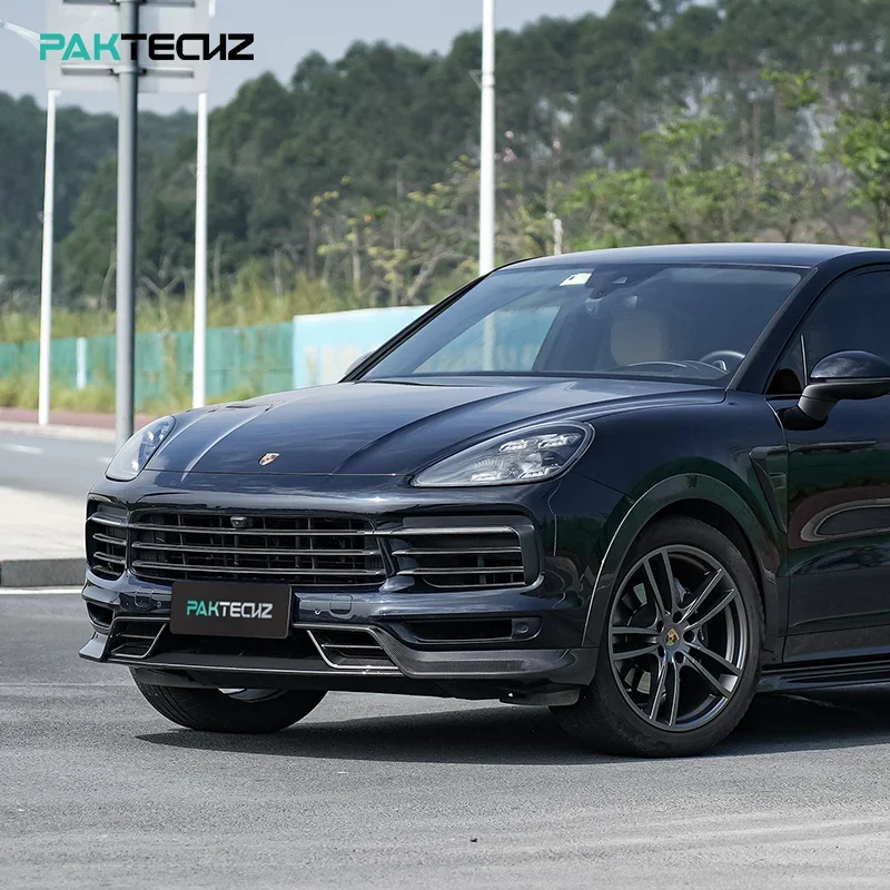 Paktechz Dry Carbon Fiber Body Kit Front Spoiler Splitter Bumper Lip for Porsche Cayenne Coupe 9YA 9Y0 9Y3