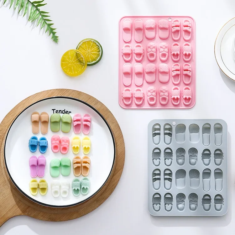 

24 Holes,6 Different Slipper Shapes,silicone Molds,Fondant Cake Chocolate Mold Ice Cube Cake Mould Cake Decorating Tools