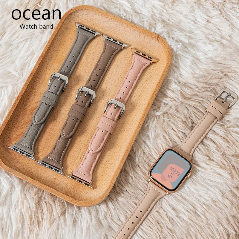 For Apple s7  8/6/5 New  strap Apple Watch Leather s8 small waist bracelet  se Men's and women's watchs Premium 45/44/40mm