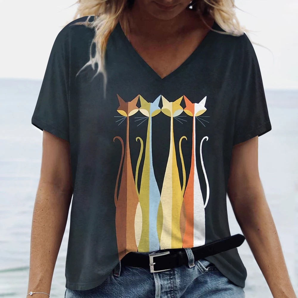 Maglietta estiva da donna Cat Print Casual manica corta magliette 3d Fashion Streetwear girocollo Pullover abbigliamento femminile oversize