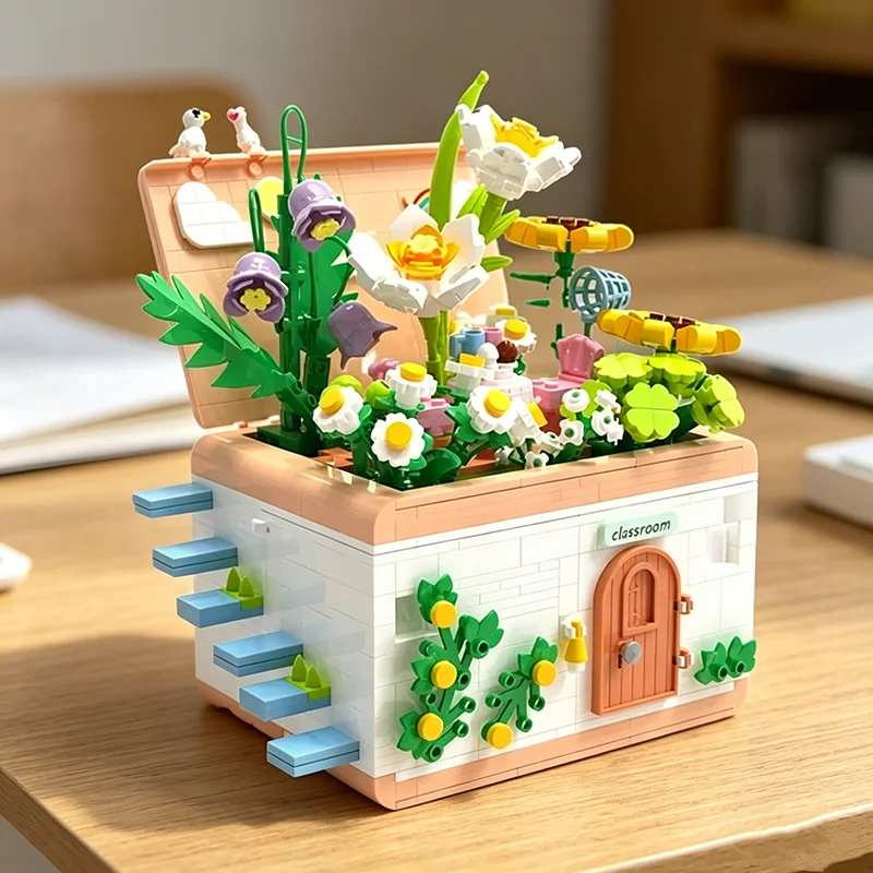 

Creative Flower House Villa Model Garden Classroom Building Blocks Desktop Ornament Educational DIY Toy For Girls Gift