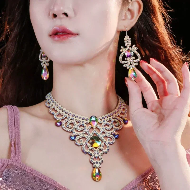 Handmade Belly Dance Sparkle Necklace Competition Dancer Accessory Shine Dancing Necklace Stage Performance Costume Egypt Show