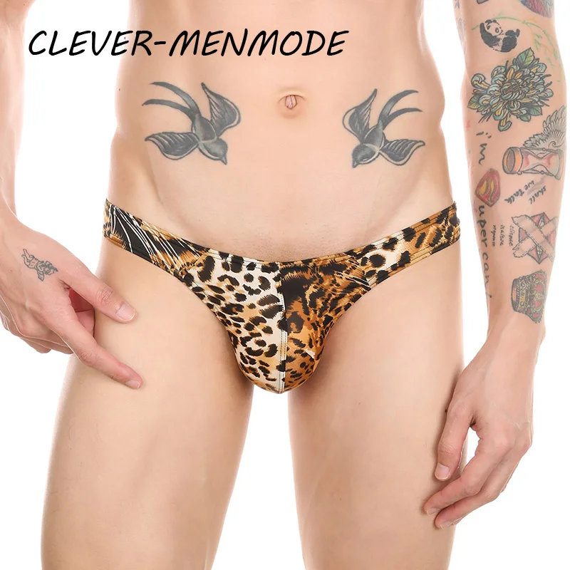 Lencería sexy para hombre G String Penis Bag T Back Tanga con estampado de leopardo Transpirable Suave Panty Print Bragas Bragas Braguitas Gay