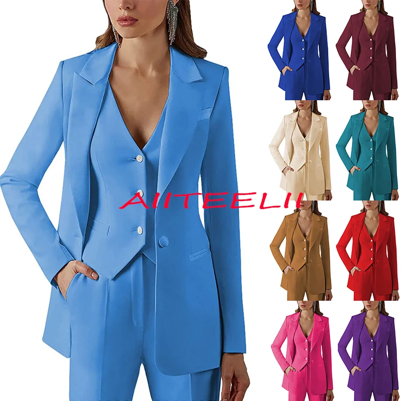 Women\'s Suit Formal Business Work Wear 3 Piece Pants Suits Lady Blazer + Trousers + Vest костюм женский