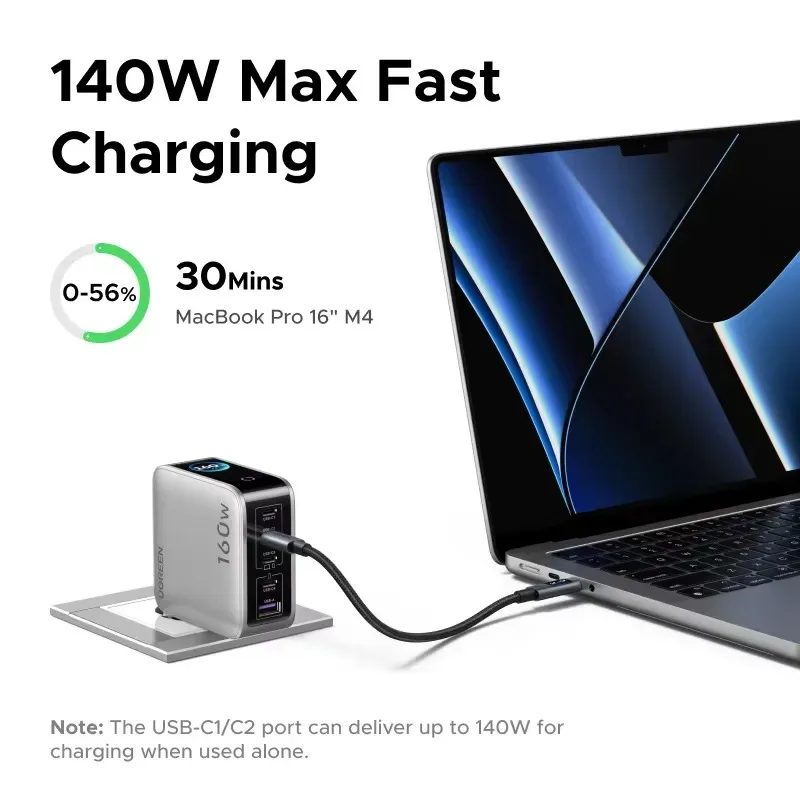 Hot Sale UGREEN 160W GaN Charger With Smart Display AVS PD 3.1 140W QC4.0 For MacbookPro Laptop 18 17 iPad Tablet