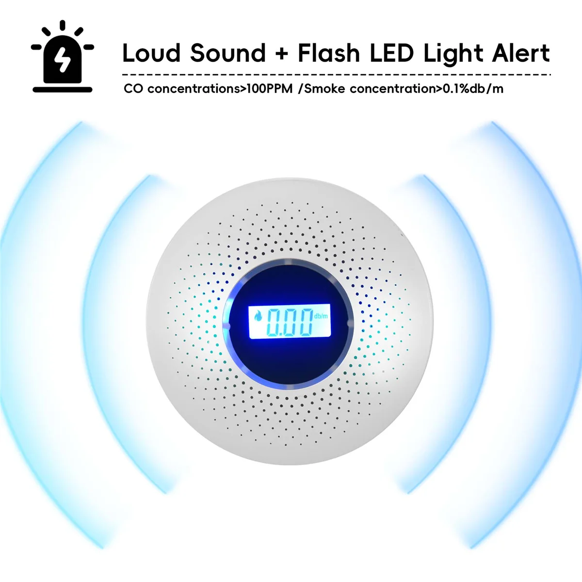 Detector combinado de monóxido de carbono y humo, alarma de CO con pilas y luz LED, advertencia de sonido intermitente