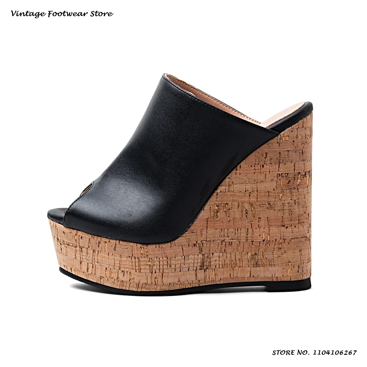 Wooden Effect Platform Wedges Mules Vintage Round Open Toe Plus Size Casual Shoes Women's Summer Pull On Fashion Slippers