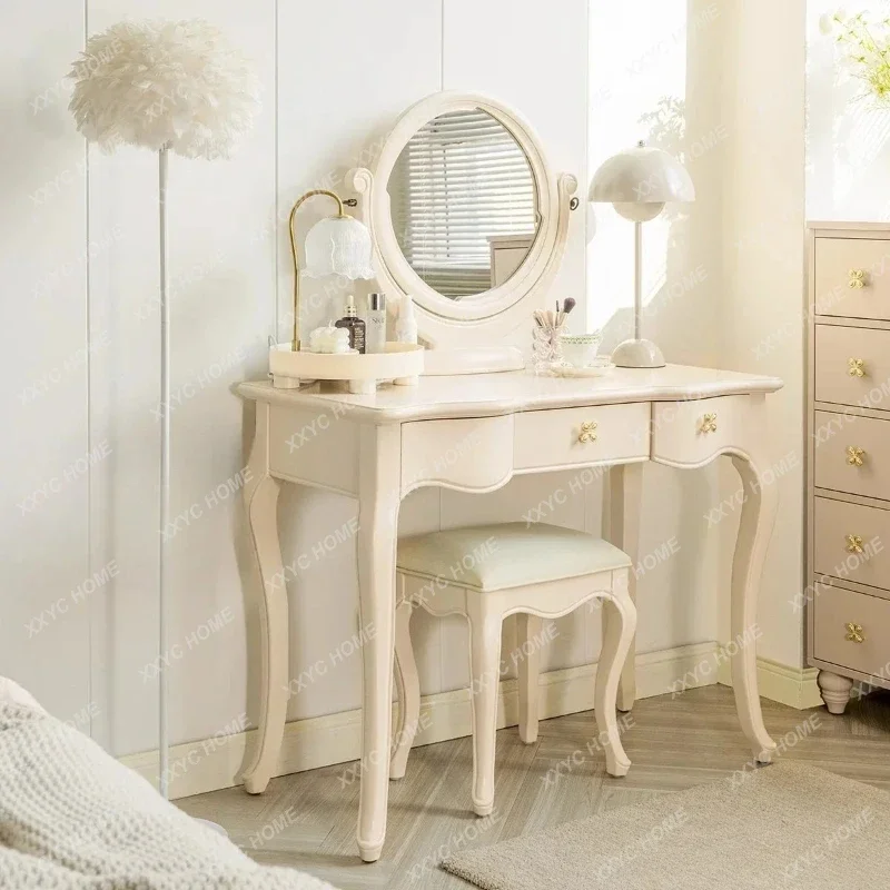 Q  cream style makeup table Small apartment with mirror makeup table