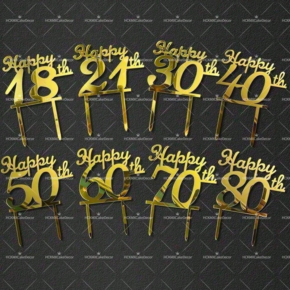 3er-/6er-Set Happy 18., 21., 30., 40., 50., 60., 70., 80. Geburtstag Tortenaufsatz Nummer Alter Kuchendekoration für Geburtstagsfeier – Detail 2