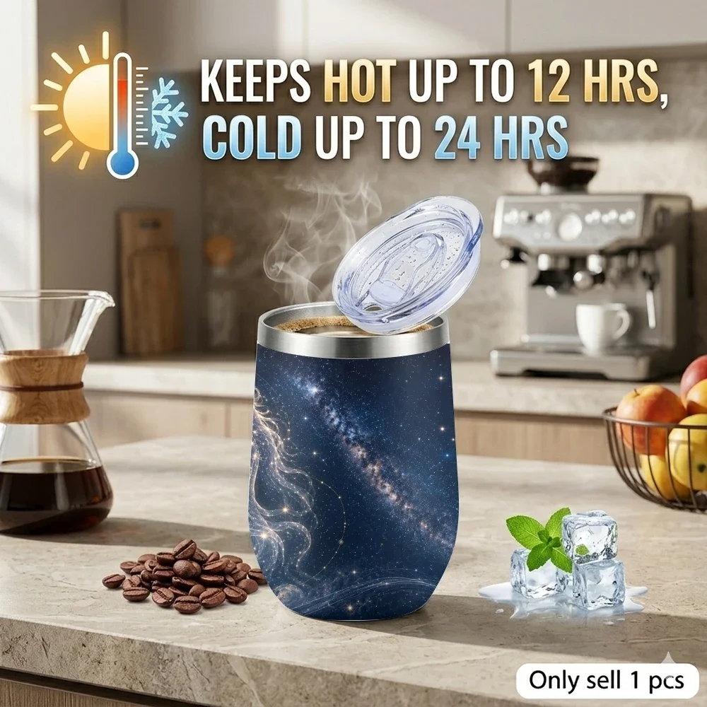 1-6 Simple Twelve Zodiac Signs Vacuum Flasks 12oz Eggshell Cup With Lid, Portable Coffee Cup For Travel Office Mug