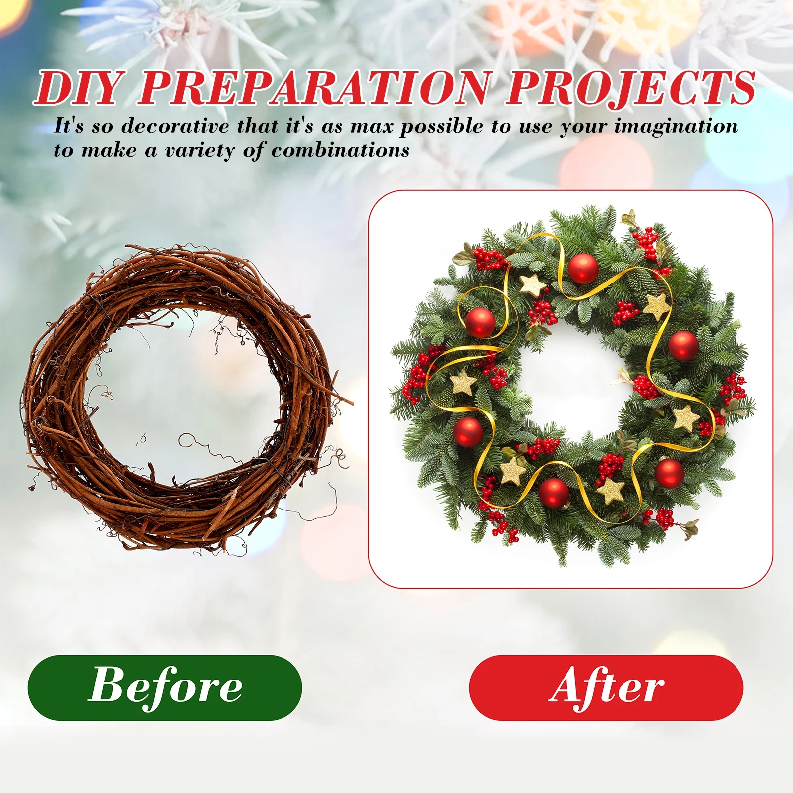 

Christmas Artificial Wreath Wicker Vine Ring Festival Rattan Garland Xmas Party Christmas Decor Hanging Pendant 460X1.5X1cm
