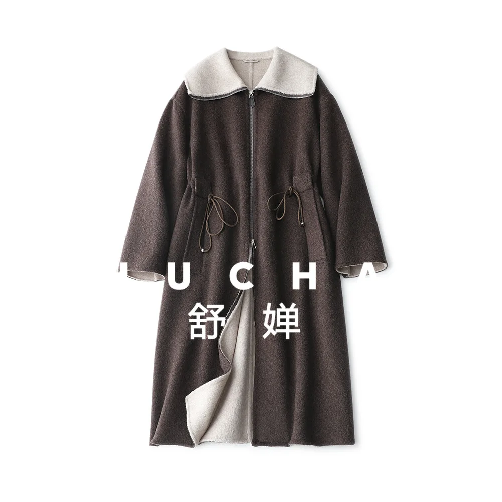 

Double-sided Woolen Coat Waist Temperament Long Coat Shawl Lapel Design Elegant and Warm Abrigos Mujer Invierno 2025