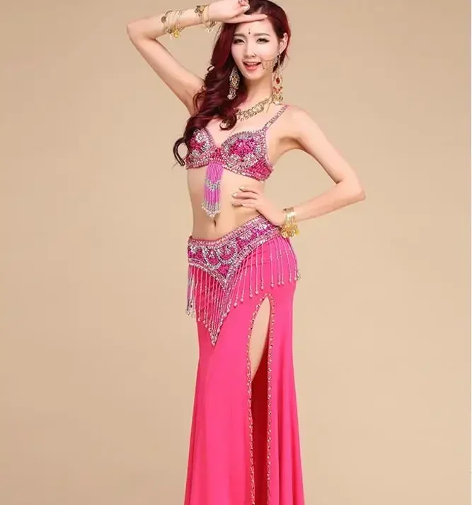 Sexy Women Performance Belly Dancing Costumes Oriental Dance Outfits 3pcs Women Belly Dance Full Set Bra Belt Skirt