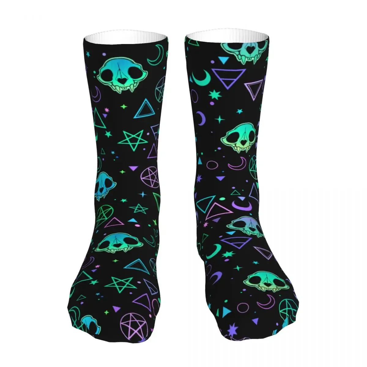 Psychedelic Cat Skull Socks Men Women Polyester Fashion Geometric Socks High Quality Spring Summer Autumn Winter Socks Gift