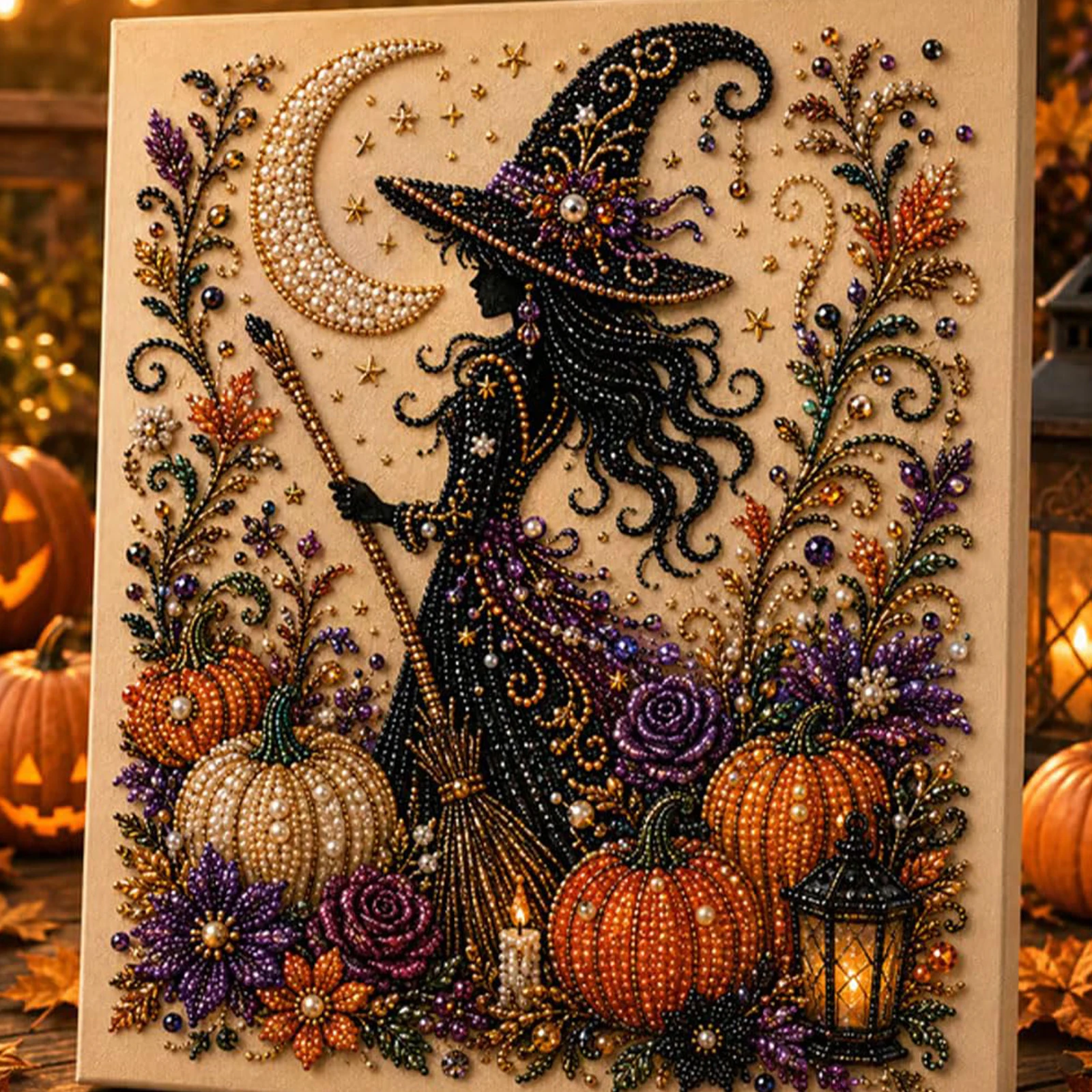 Halloween Ghost Pearl Art DIY Kit for Adults Spooky 3D Diamond Painted Crafts with Pearl Beads Beginner DIY Fall Home Wall Decor