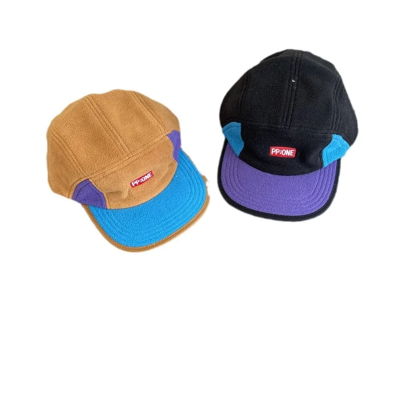 Polar Fleece Baseball Cap Female Men\'s Autumn and Winter Warm Flat Eaves Cap Retro Peaked Cap