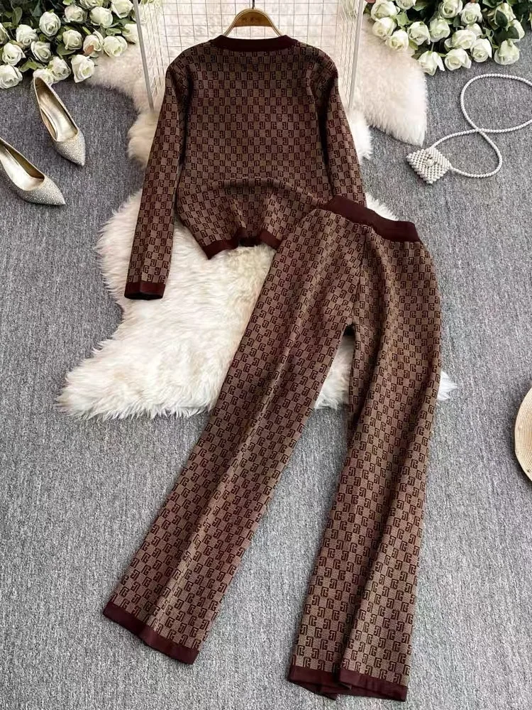 Fashion 3 Piece Knit Set Women Sexy Vest Long Sleeve Sweater Cardigan Elastic Waist Pants Women's Tracksuit Knitted Chic Suits