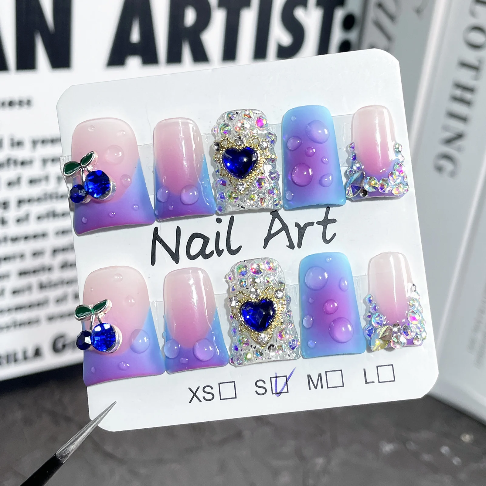 Faux ongles français en forme de bec de canard, faits à la main, à pression courte, 3D, strass complets, décor à la mode, Design artistique, DIY, 10 pièces