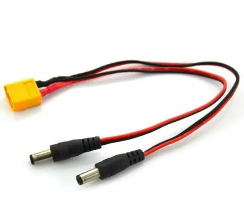 XT60 T deans Plug to 5.5mm+5.5mm DC Power Supply Wire Cable adapter for skyzone fatshark DJI goggles Hawkeye FPV Monitor Display