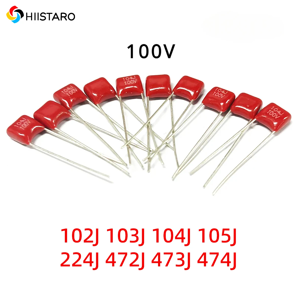 

20PCS 100V CBB Polypropylene Film Capacitor 100V 250V 102 103 104 105 225 475 0.1UF 104J Foot distance 5mm