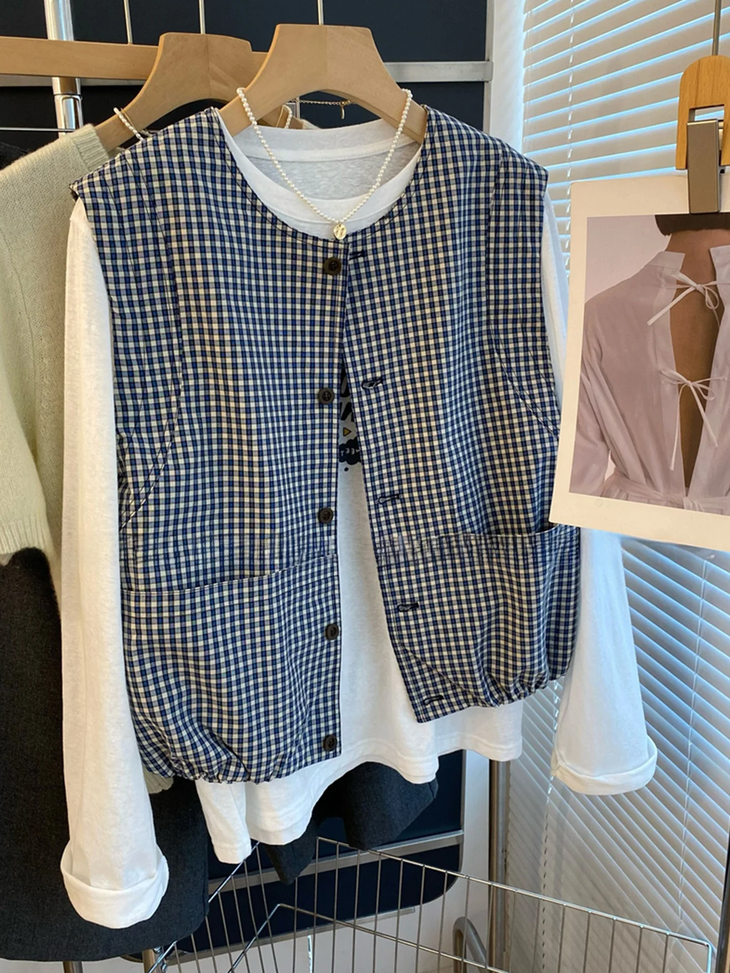 

Single-Button Plaid Contrast Color Blo Casual Korean Sle Autumn High-End Feeling Layered Coat Slimming Top Commuting