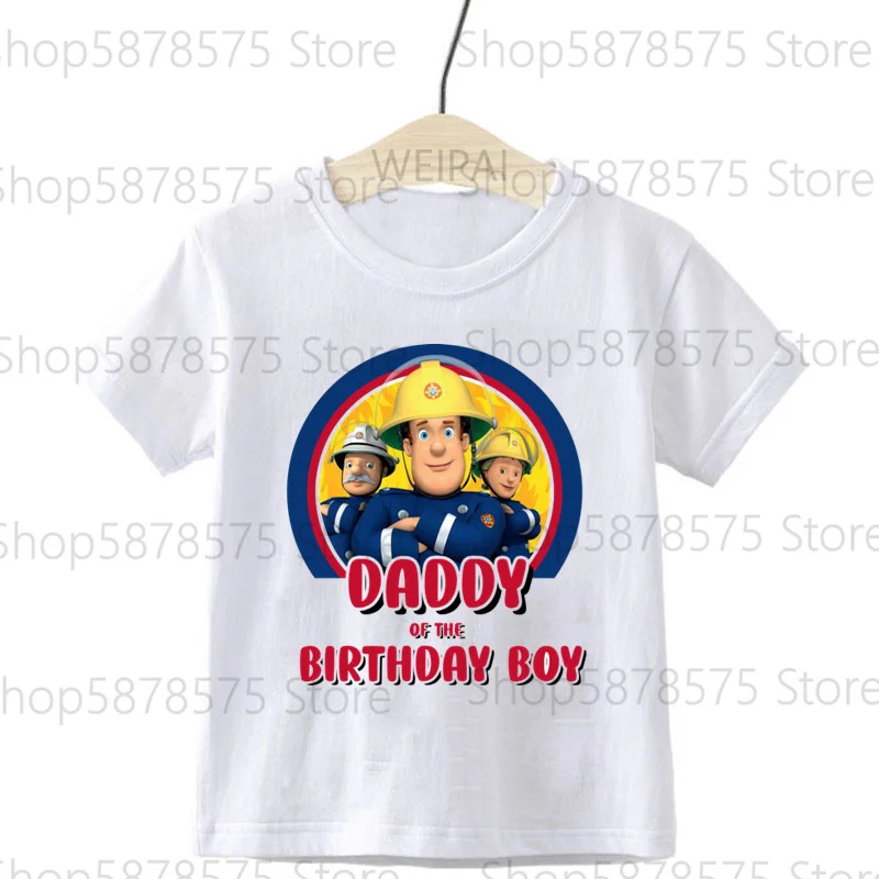 Family Matching Fireman Sam Custom Name Birthday Boy Party T-Shirt Children Birthday Tops Boy T-Shirt Gift Please Note The Name