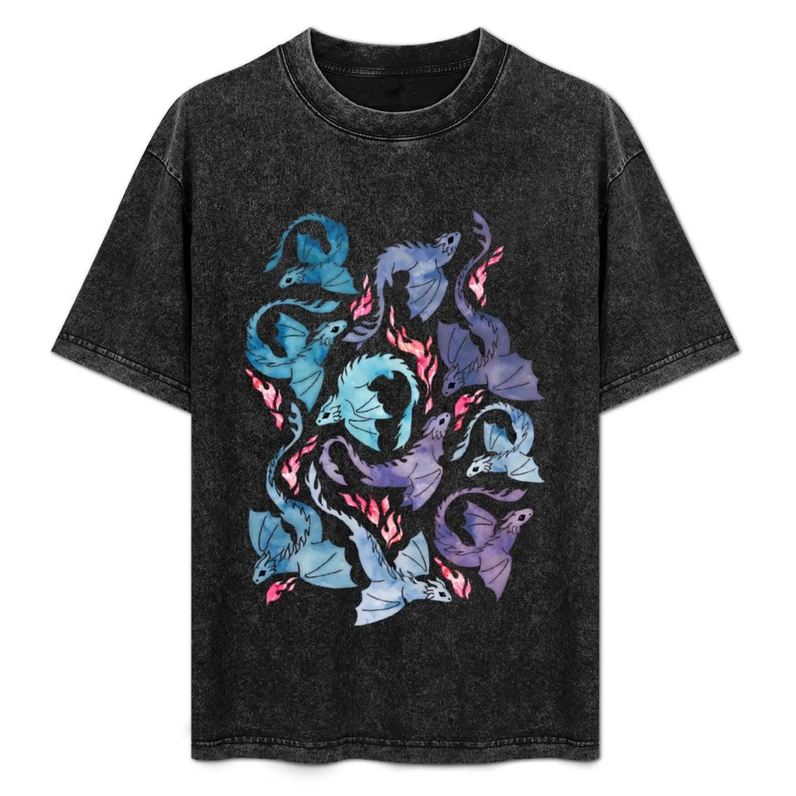 Dragon fire dark turquoise and purple T-Shirt Blouse anime stuff blanks summer clothes Men's t shirts