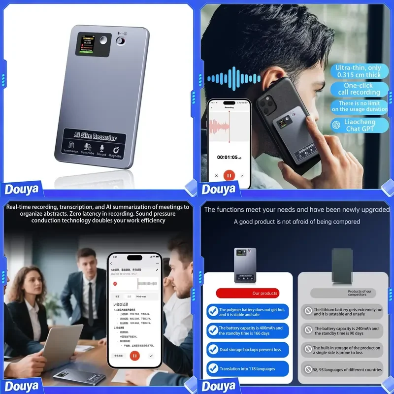 Fuallwin 152 Languages 64GB Memory Audio Recorder 400ma Lectures Meeting AI Voice Recorder Device for Magnetic Attachment