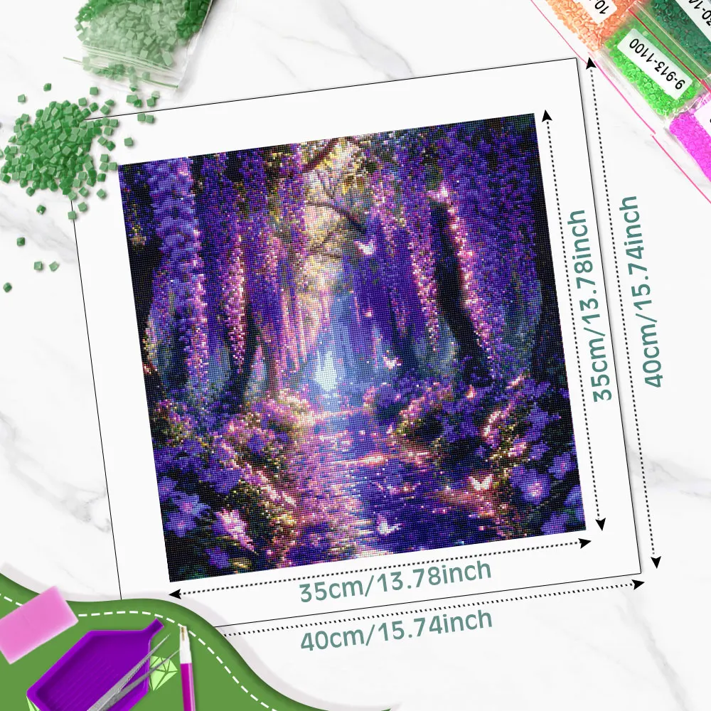 Huacan 5D DIY Diamond Painting Wisteria Flower Corridor Stream Diamond Mosaic Landscape Complete Kit Home Decoration