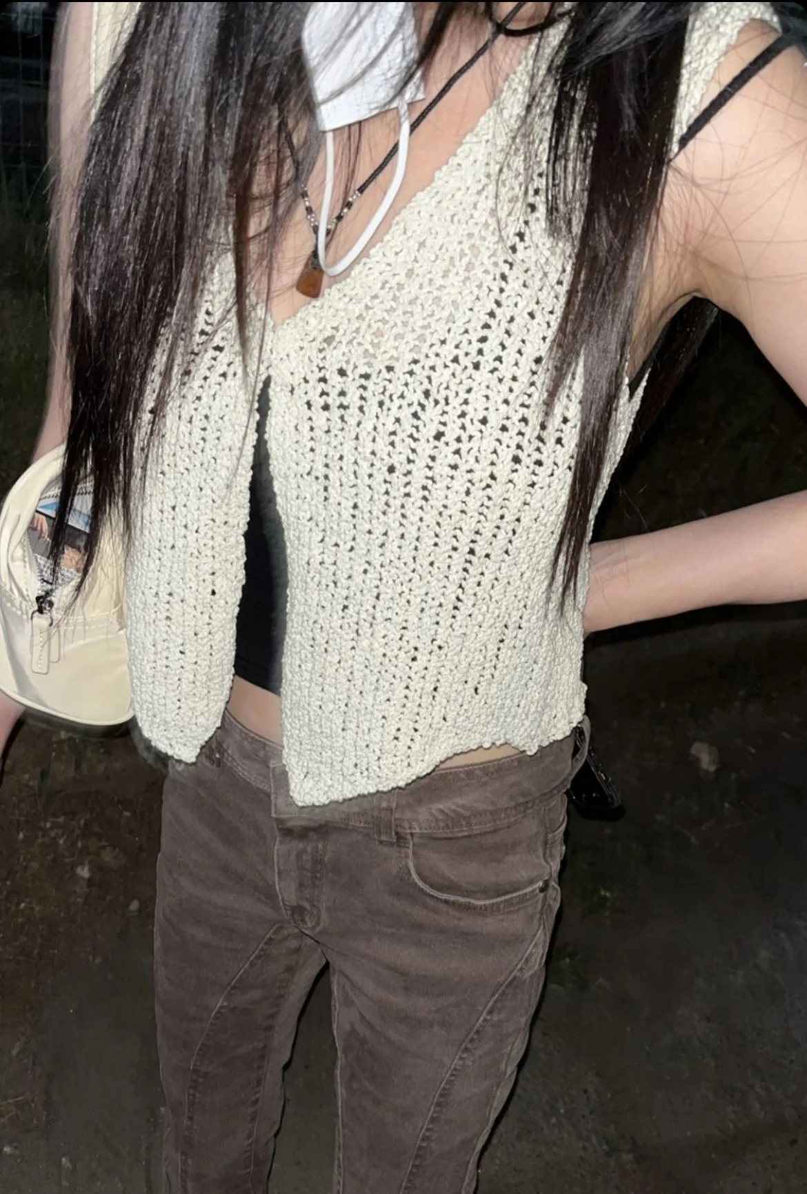 

Kendall Summer Exclusive V-Ne Вязаный ажурный топ на бретелях Открытый кардиган Корейский Sle Commute Pure Color Faion