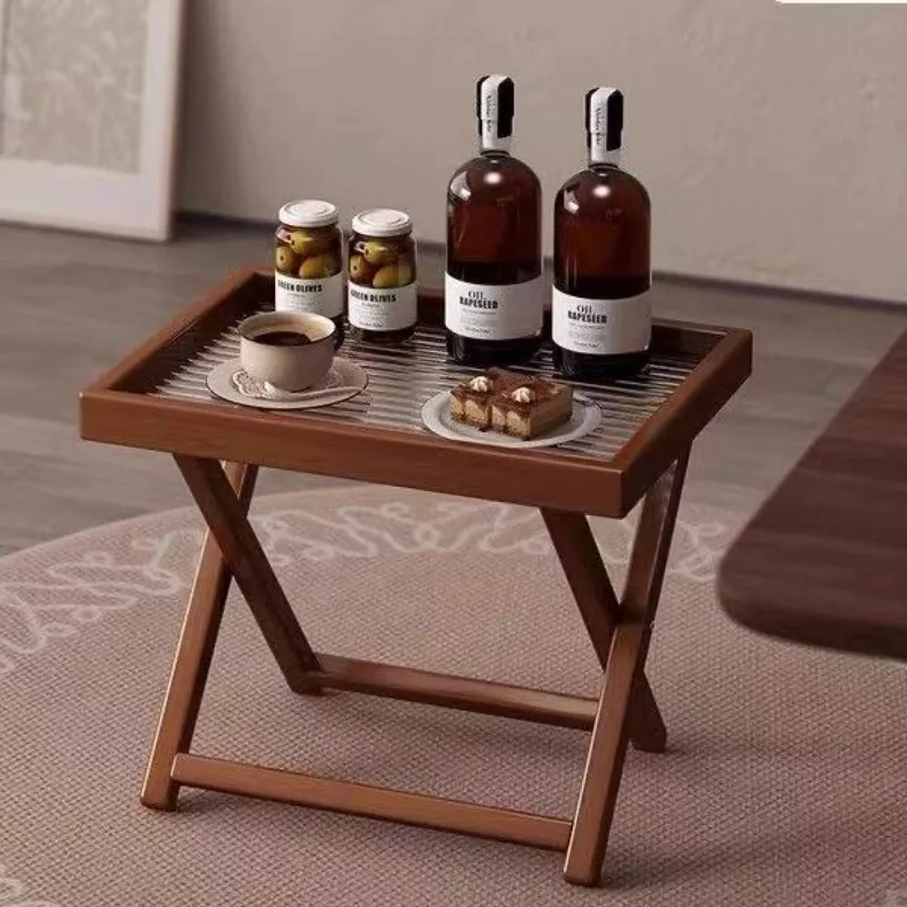 Foldable Coffee Table Sofa Side Table Balcony Mini Desk Living Room Shelf Wooden Nightstand Home Decoration Vintage Funiture