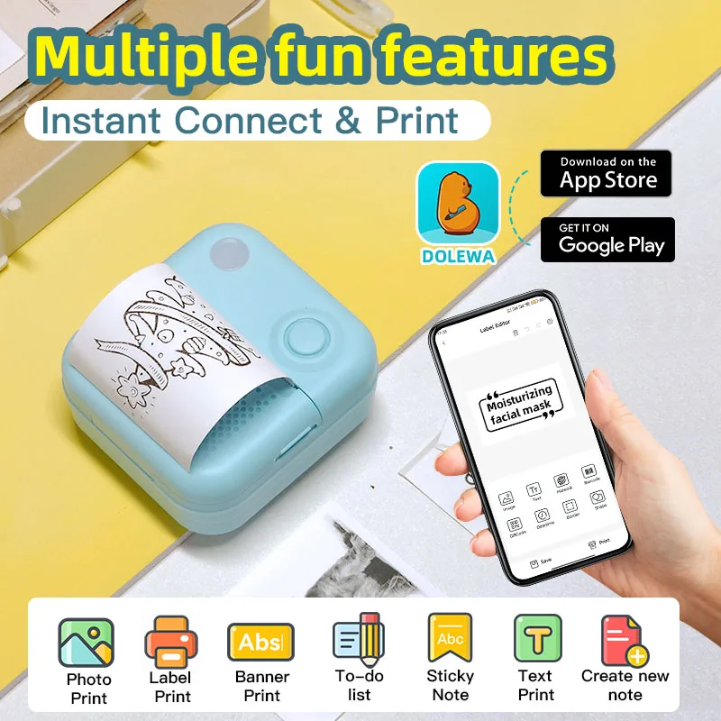 New Photo Sticker Printer Kitchen Label Printer 1200mAh Battery Type-C Smart Bluetooth Mini Printers for iOS Android Phone
