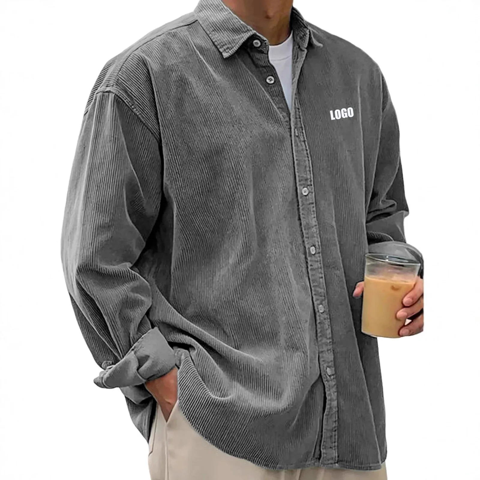 Customized LOGO Men's New Corduroy Shirt Long Sleeve Trend Casual Loose Autumn and Winter Thick Shirt Jacket