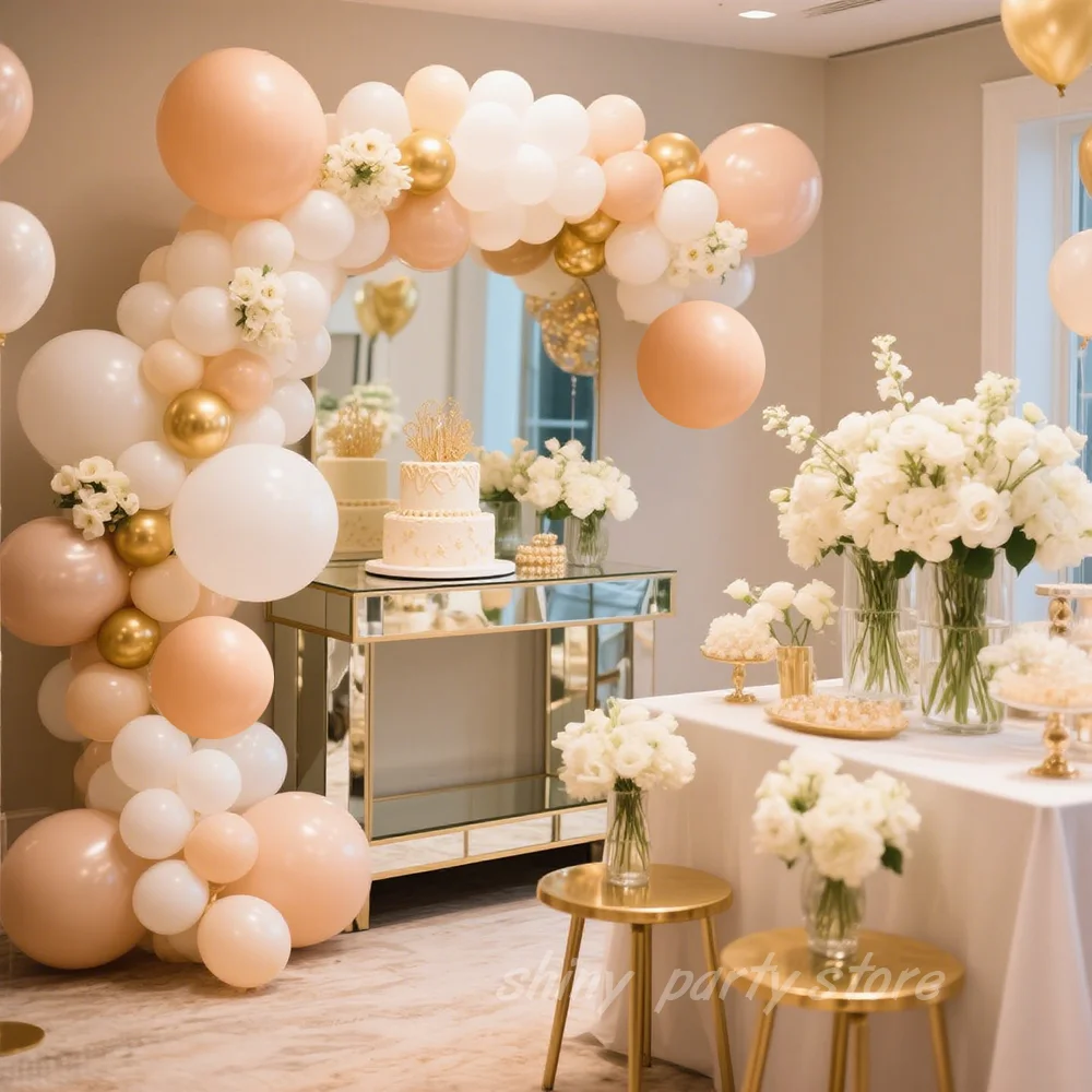 

100pcs Platinum Balloon Arch Set White Macaron Orange Balloon Wreath Suitable for Birthday Wedding Engagement Party Decoration