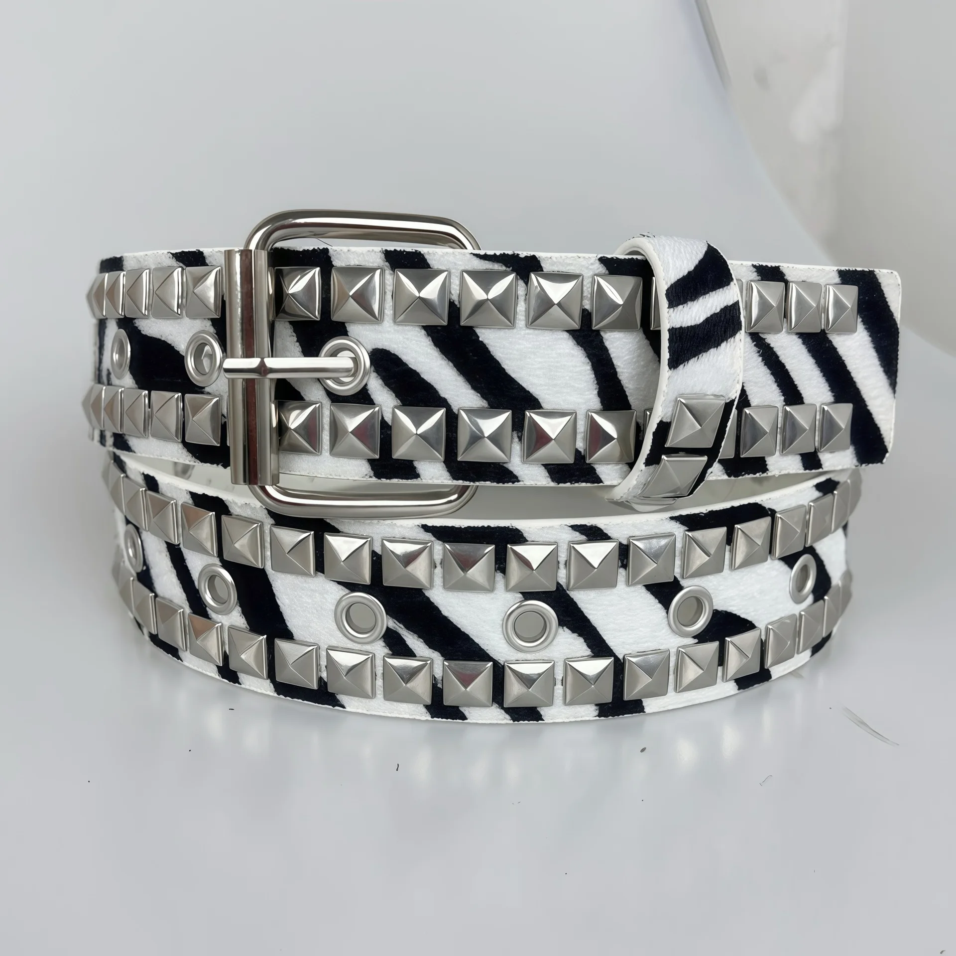 Vendita transfrontaliera Y2K Rivetto Pesante peloso Leopardo Cintura con stampa zebrata OOTD Outfit Z Era Hot Girl