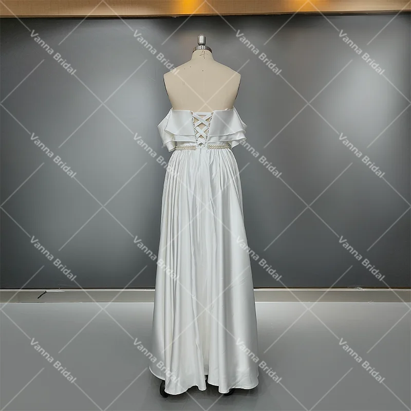 Potargane Satin Off The Shoulder suknia ślubna Vintage linia koronkowa wykonywana na zamówienie Up koraliki 2021 Plus rozmiar elegancka suknia ślubna 10068