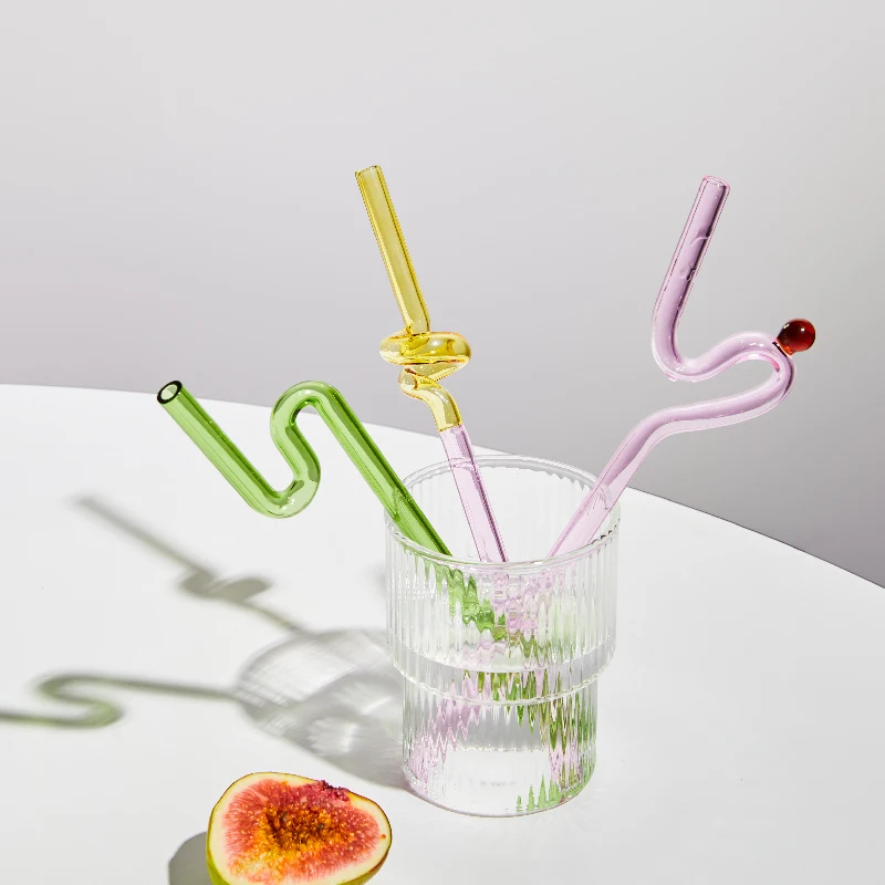 Floriddle Artistry Glass Straws Twist Reusable Straws Heat Resistant Glass Straw Drinking Milk Tea Long Stem Glass Staw