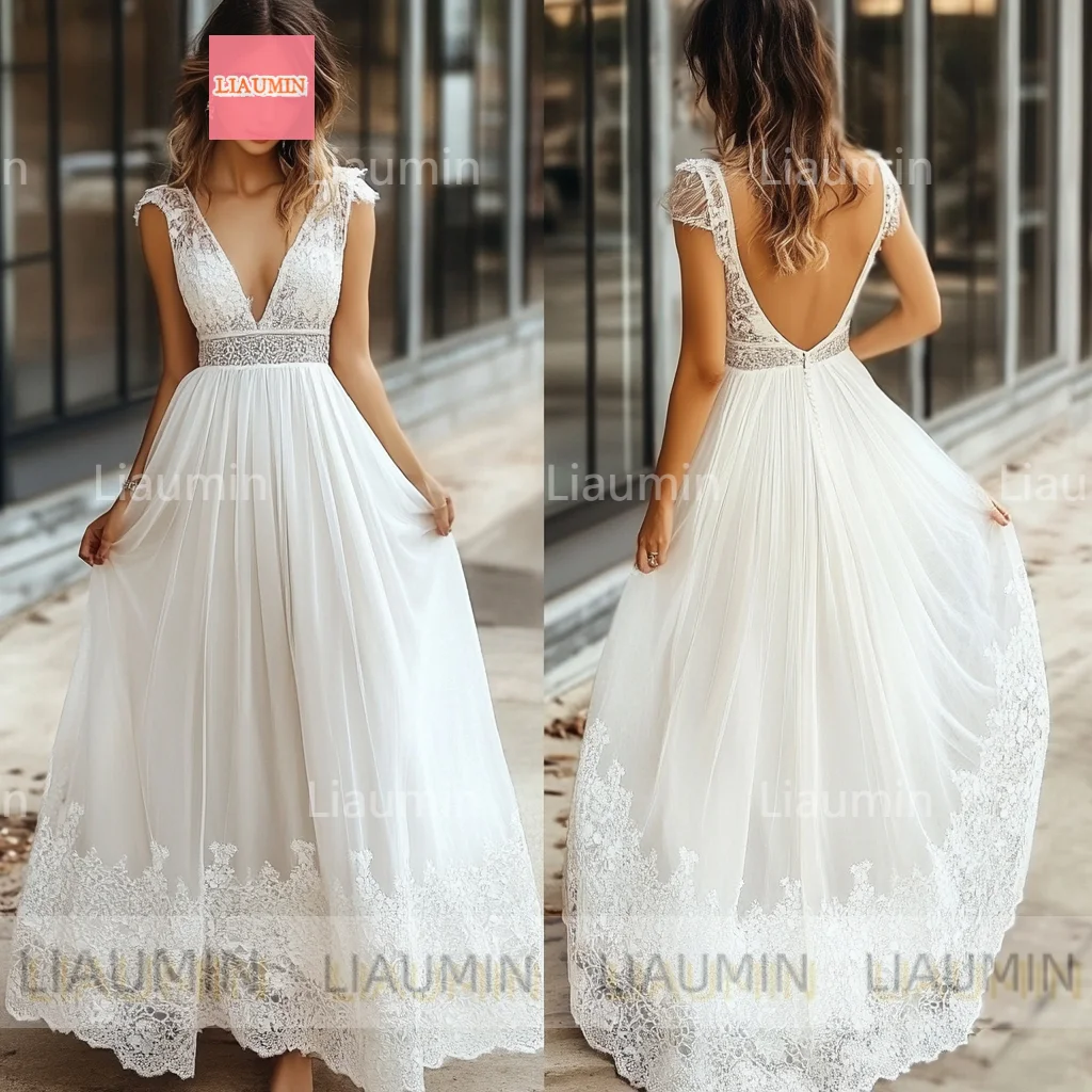 New Ivory Tulle With Lace Applique V Neck Wedding Dresses Bridal Gowns Floor Length Formal Clothing Custom Hand Made W17-8.11