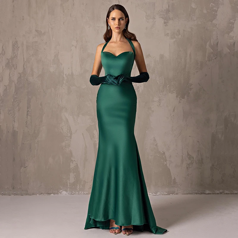 

Thinyfull 2024 Mermaid Prom Evening Dresses Halter Neck Floor Length Party Dress Saudi Arabia Night Cocktail Prom Gown Plus Size